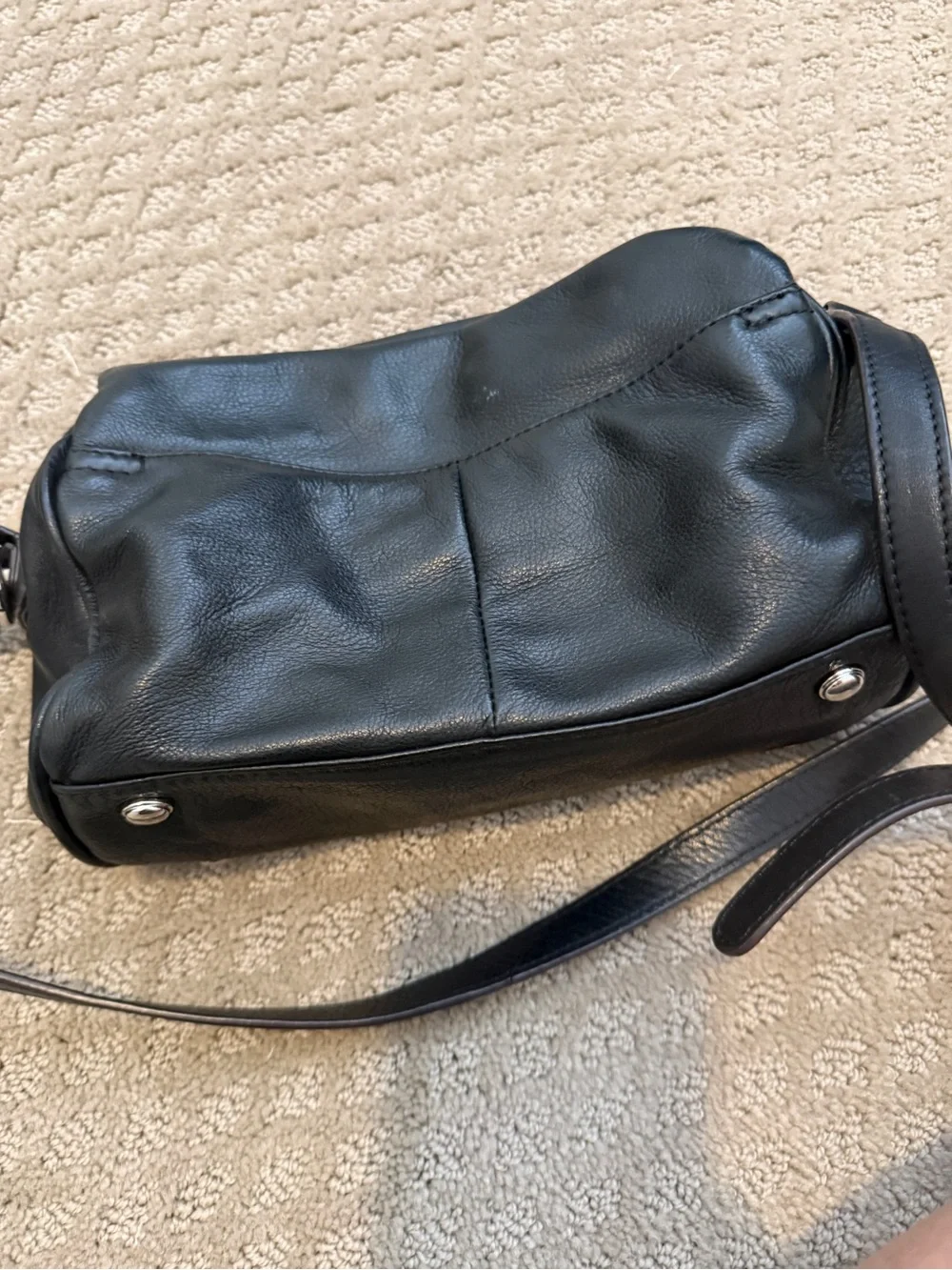 B. Makowsky Black Leather Crossbody Bag with Gray Leopard Print